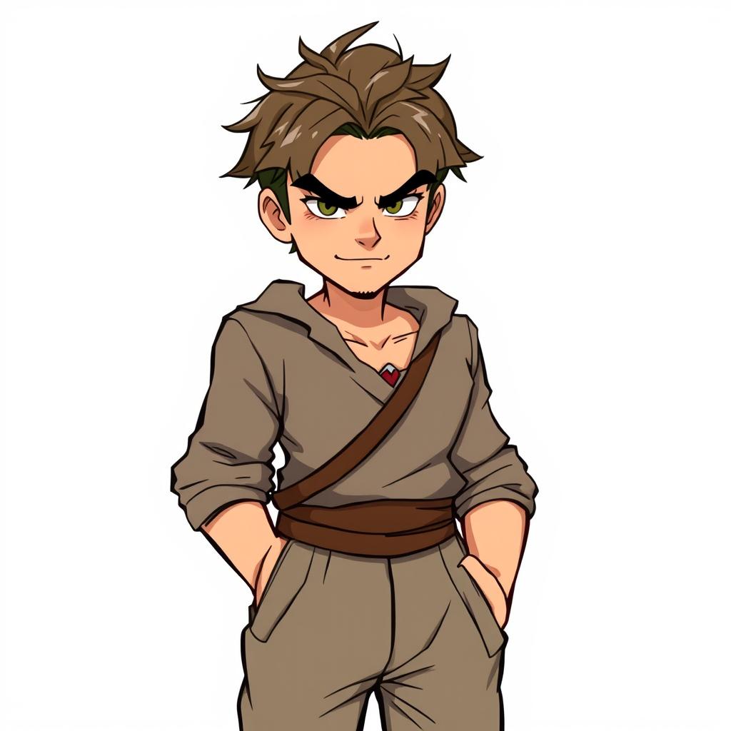 A rude, handsome commoner man character from a fantasy setting, depicted with a confident and slightly arrogant expression