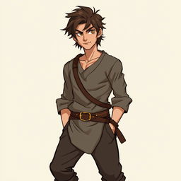 A rude, handsome commoner man character from a fantasy setting, depicted with a confident and slightly arrogant expression