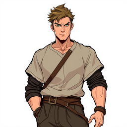 A rude, handsome commoner man character from a fantasy setting, depicted with a confident and slightly arrogant expression