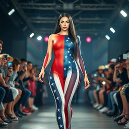 Full length photograph of a shapely, stunning 18-year-old woman with pale skin, long black hair, and captivating crystal blue eyes