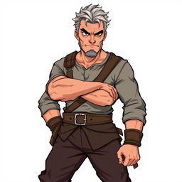 A rude, handsome middle-aged commoner man character from a fantasy setting, illustrated with a confident and slightly disdainful expression