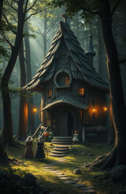 In a mystical forest at the junction of three worlds, there stands a whimsical hut on chicken legs, home to the enigmatic and powerful Baba Yaga, surrounded by her magical daughters