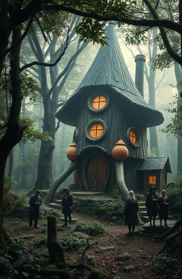 In a mystical forest at the junction of three worlds, there stands a whimsical hut on chicken legs, home to the enigmatic and powerful Baba Yaga, surrounded by her magical daughters
