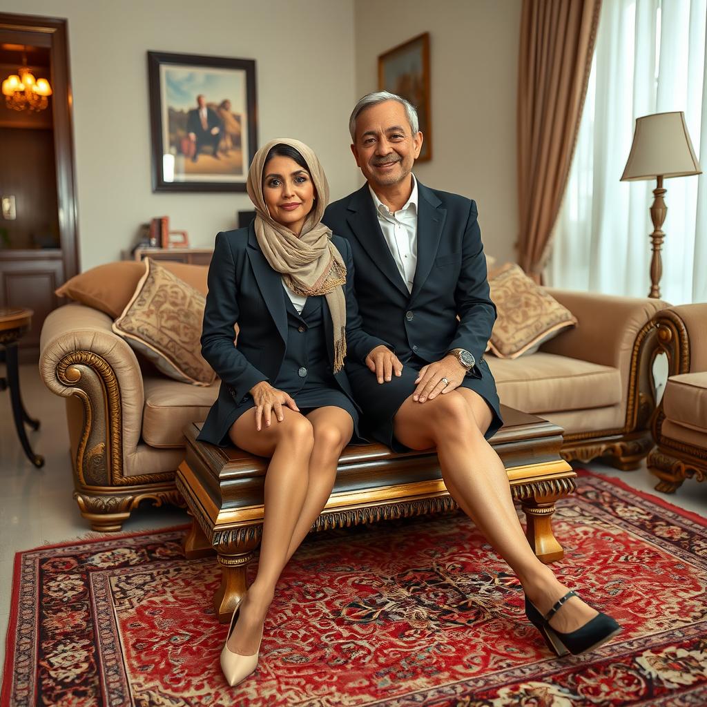 A slim Kuwaiti woman in her 40s with a slim figure, thick lips, and tanned skin