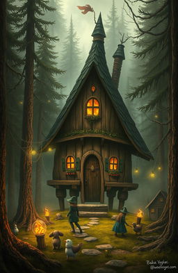 In a mystical forest at the boundary of three worlds stands a quaint hut on chicken legs, home to the enigmatic and powerful Baba Yaga, surrounded by her spellbinding daughters with magical abilities