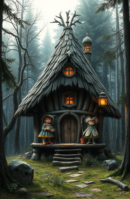 In a mystical forest at the boundary of three worlds stands a quaint hut on chicken legs, home to the enigmatic and powerful Baba Yaga, surrounded by her spellbinding daughters with magical abilities