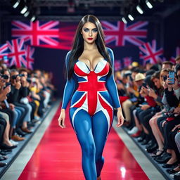 Full length photograph of a shapely, stunning 18-year-old woman with pale skin, long black hair, and striking crystal blue eyes