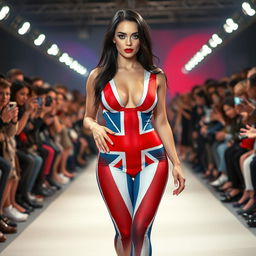 Full length photograph of a shapely, stunning 18-year-old woman with pale skin, long black hair, and striking crystal blue eyes