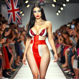 Full length photograph of a shapely, stunning 18-year-old woman with pale skin and long black hair