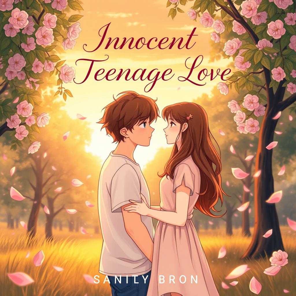 A captivating book cover for a Wattpad story titled 'Innocent Teenage Love'