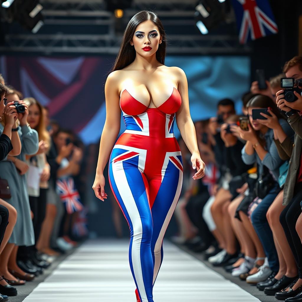 Full length photograph of a shapely, stunning 18-year-old woman with pale skin and long black hair, exuding confidence