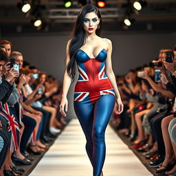 Full length photograph of a shapely and stunning 18-year-old woman with pale skin and long black hair