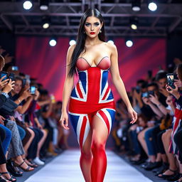 Full length photograph of a shapely and stunning 18-year-old woman with pale skin and long black hair