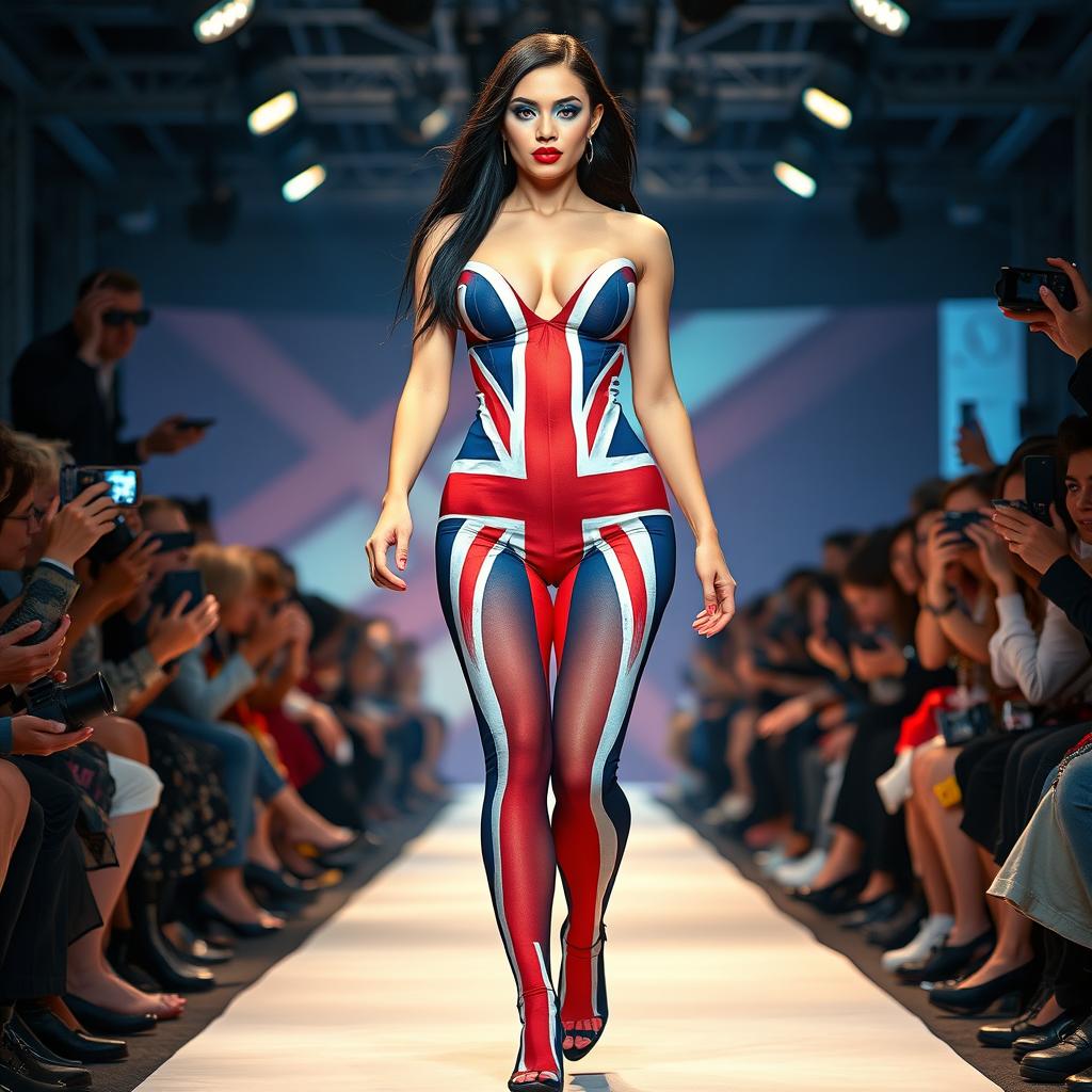 Full length photograph of a shapely and stunning 18-year-old woman with pale skin and long black hair