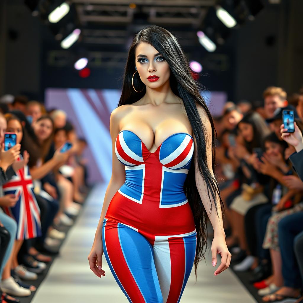 Full length photograph of a stunning 18-year-old woman with pale skin and long black hair, showcasing her beauty and confidence