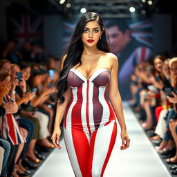 Full length photograph of a stunning 18-year-old woman with pale skin and long black hair, showcasing her beauty and confidence