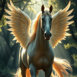 A beautiful, magical scene depicting a majestic horse and a human figure both bringing the image to life