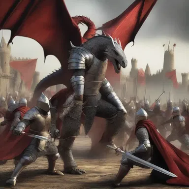 The knights fought agin the dragons to protect the kingdom.