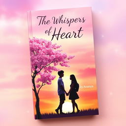 A vibrant and enchanting book cover for a teenage love story titled 'The Whispers of Heart' by Ananya