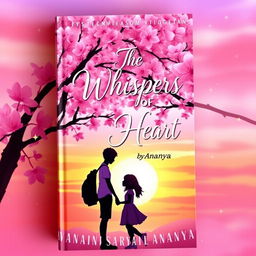 A vibrant and enchanting book cover for a teenage love story titled 'The Whispers of Heart' by Ananya