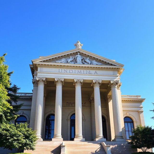 A stunning neoclassical building featuring grand columns, intricate stonework, and a symmetrical facade
