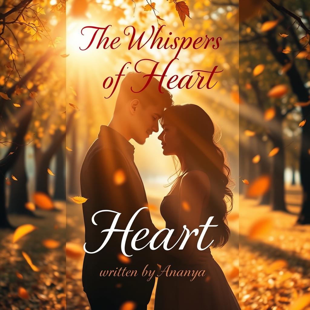 A captivating book cover for a love story titled 'The Whispers of Heart' written by Ananya