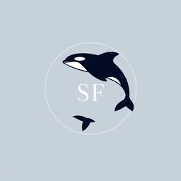 A simple circular logo featuring an orca whale and the initials 'SF'