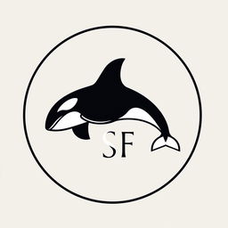 A simple circular logo featuring an orca whale and the initials 'SF'