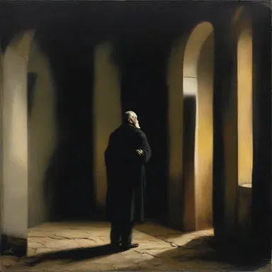 The artist painted a masterpiece, using darkness and light to create contrast agin each other.