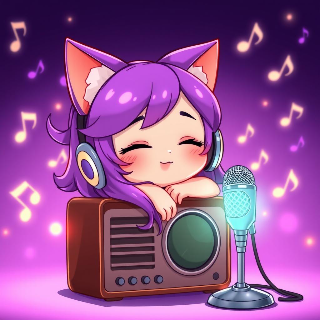 Charming Chibi Character with Purple Hair and Cat Ears