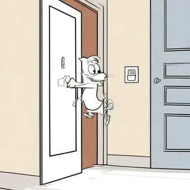 In the cartoon, the character always stands agin the door when someone knocks.