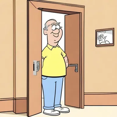 In the cartoon, the character always stands agin the door when someone knocks.
