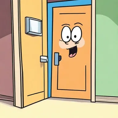 In the cartoon, the character always stands agin the door when someone knocks.