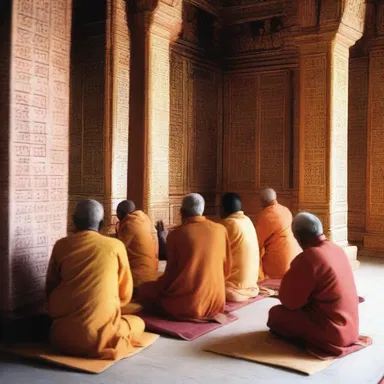 The scriptures instruct the devotees to sit agin the temple wall during prayer.