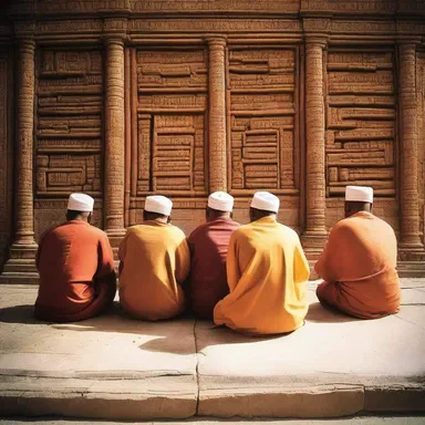 The scriptures instruct the devotees to sit agin the temple wall during prayer.