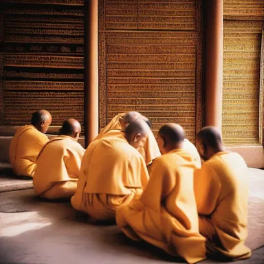 The scriptures instruct the devotees to sit agin the temple wall during prayer.