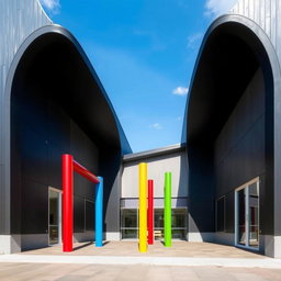 A kindergarten designed with three distinct arch-shaped sections, each separated from one another