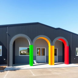 A kindergarten designed with three distinct arch-shaped sections, each separated from one another