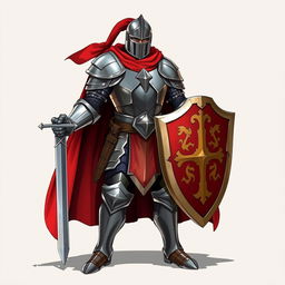 A formidable knight clad in shining iron armor, depicted in a dynamic Dungeons and Dragons style illustration