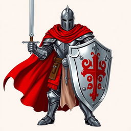 A formidable knight clad in shining iron armor, depicted in a dynamic Dungeons and Dragons style illustration