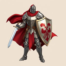 A formidable knight clad in shining iron armor, depicted in a dynamic Dungeons and Dragons style illustration