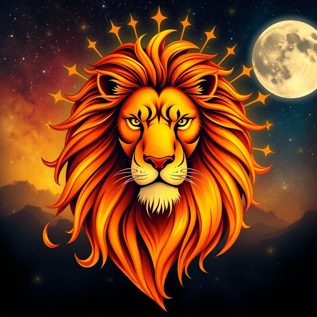 A vibrant and artistic representation of the Leo zodiac sign, featuring a majestic lion symbolizing strength and courage