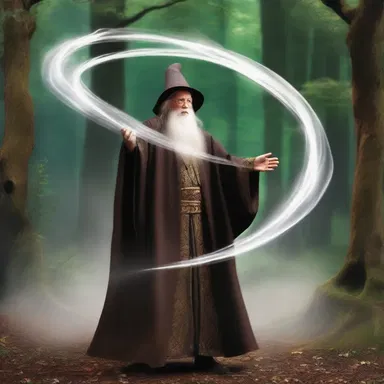 As the wizard waved his staff, the air around him began to agitate, creating a swirling vortex of magical energy.