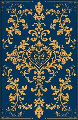 A vintage ornamental design featuring intricate floral and arabesque motifs, showcasing a rich composition of symmetrical details reminiscent of Baroque and Renaissance styles
