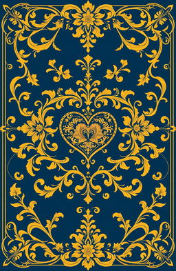 A vintage ornamental design featuring intricate floral and arabesque motifs, showcasing a rich composition of symmetrical details reminiscent of Baroque and Renaissance styles