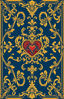 A vintage ornamental design featuring intricate floral and arabesque motifs, showcasing a rich composition of symmetrical details reminiscent of Baroque and Renaissance styles