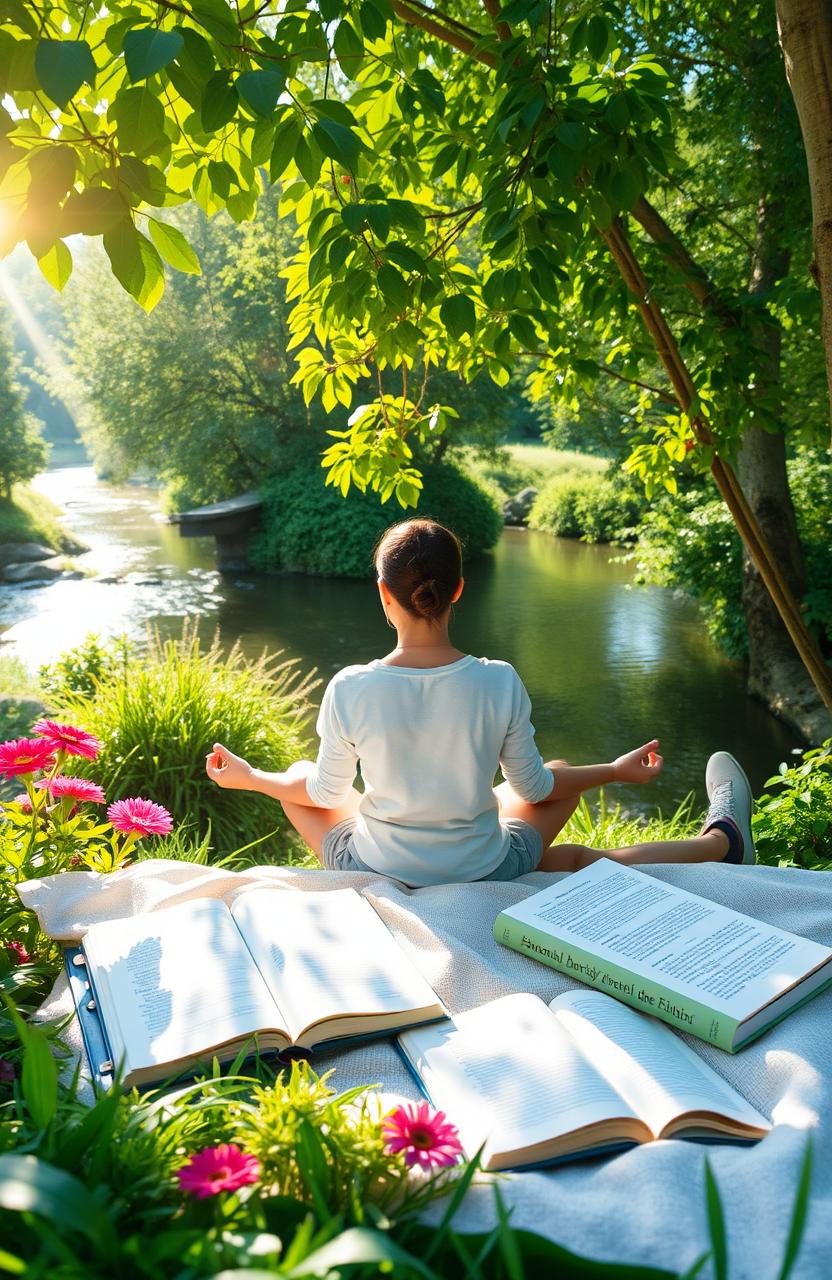 A serene and inspiring scene depicting personal growth and self-improvement