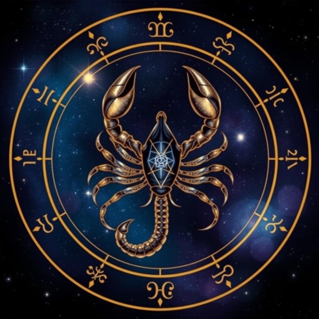 A dynamic and artistic representation of the Scorpio zodiac sign, showcasing the scorpion symbol in a cosmic backdrop