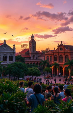 A serene and nostalgic landscape reflecting the themes from 'El Filibusterismo' by Jose Rizal, particularly from Chapter 8