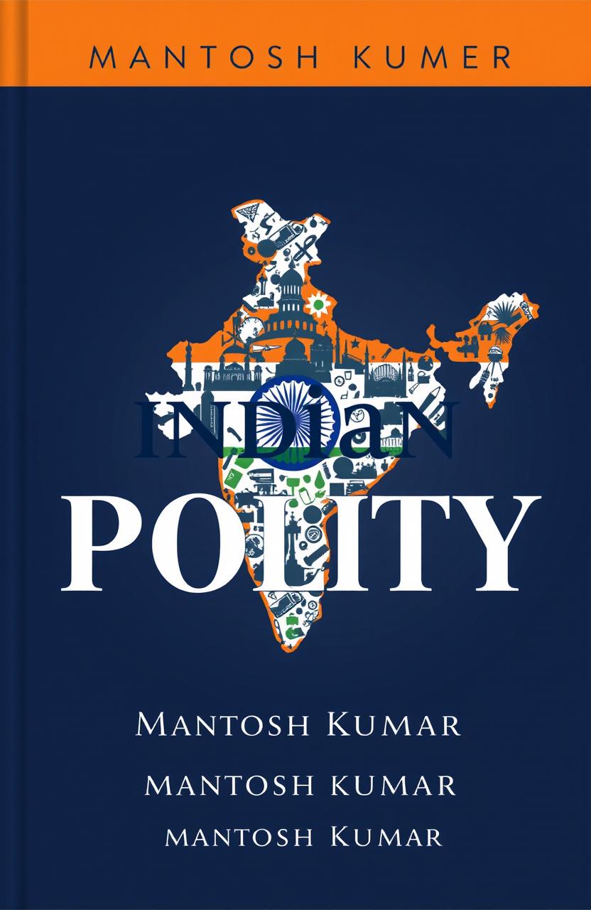 A scholarly book cover design for "Indian Polity" by Mantosh Kumar
